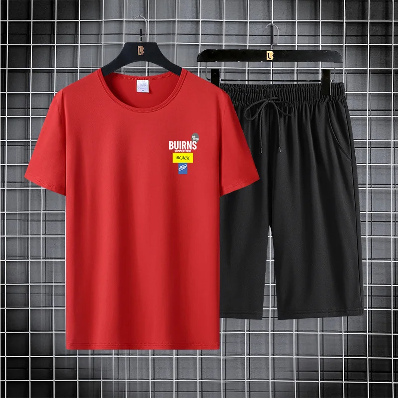 Summer Fashion Knitted Ice Silk Sleeved Shorts Two-Piece Men's T-Shirt Quick Drying Breathable Trend Handsome Comfortable Set