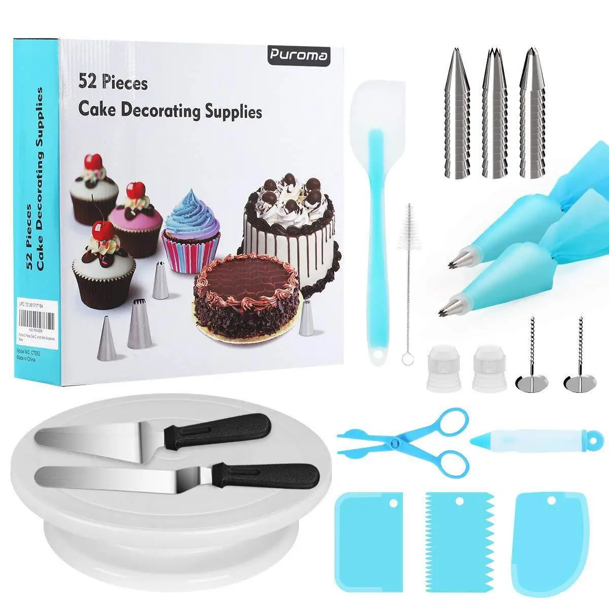 

52pcs Cake Decorating Nozzle Set Baking Pastry Tools Kit Cake Turntable Piping Tips Fondant Tool Kitchen Dessert Supplies