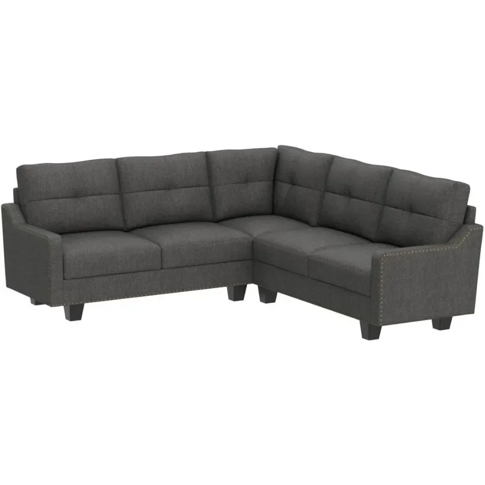 L Shaped Sofa, Convertible Modular Sofa, Reversible 4 Seater Corner Sofa for Small Apartment, Dark Gray Sofa