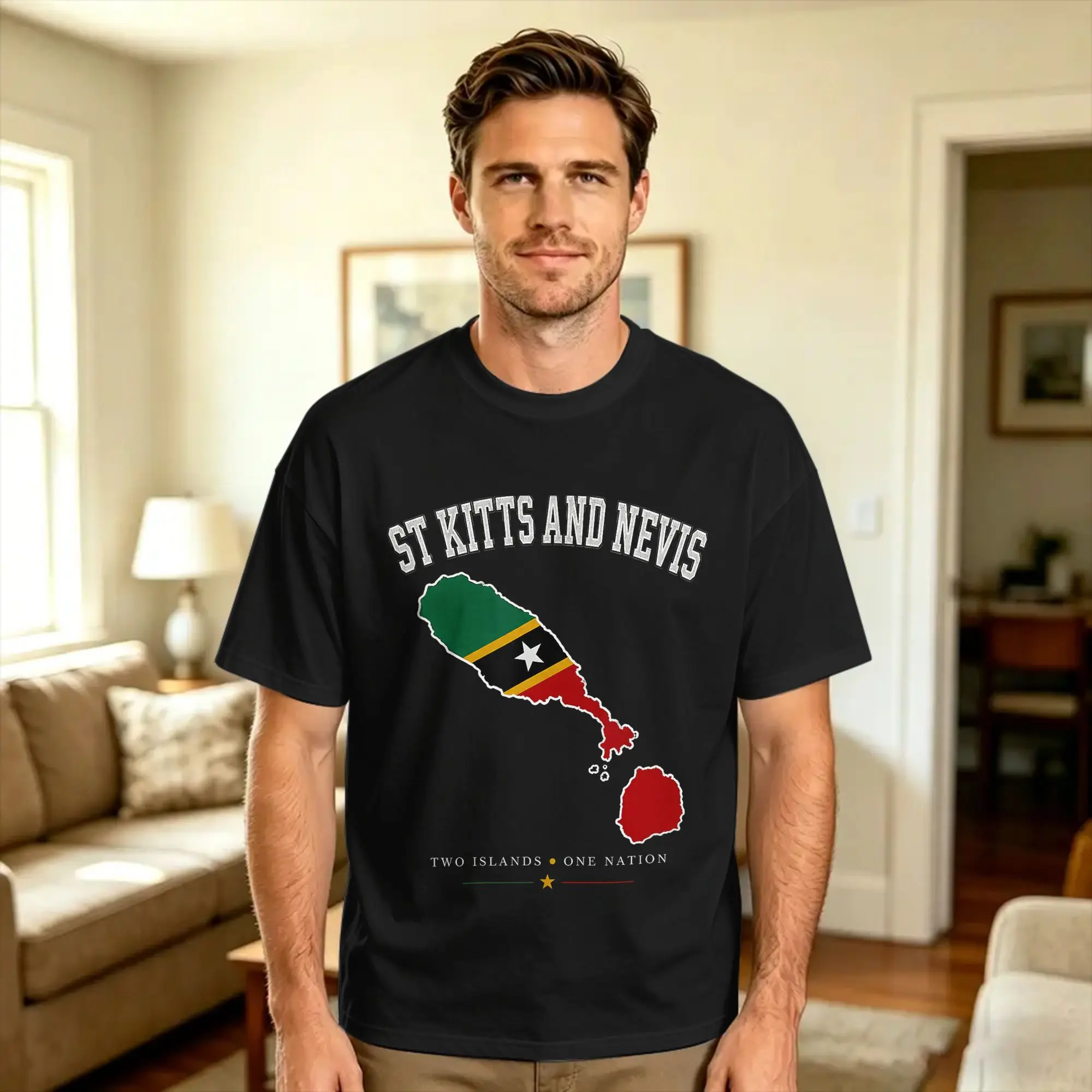 ST Kitts and Nevis Flag and maps T-Shirt Beach  Pure Cotton T-Shirts For Men Casual Tshirt Short-Sleeved Y2K Retro Tops