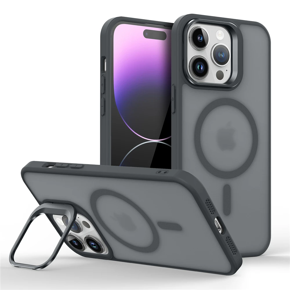Étui avec support magnétique en métal pour objectif d'iPhone 18 17 Air 17E 16E 16 15 14 Pro Max, coque mate Magsafe pour charge sans fil