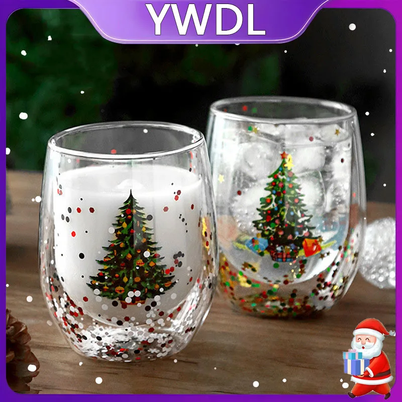 

2/4pcs Double Wall Glass Cup Set High Borosilicate Glass Mug Heat Resistant Tea Milk Coffee Cup Drinkware Christmas Gift