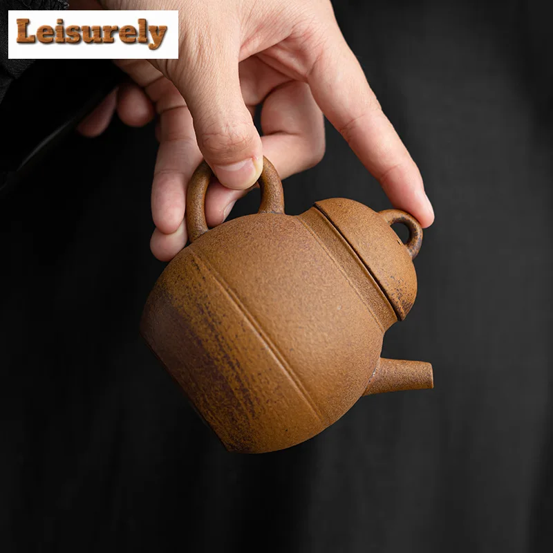 Retro Sauce Glazed Pottery Teapot Japanese Old Rock Clay Pot Tea Maker Kettle with Ball Hole Strainer Tea Ceremony Ornaments