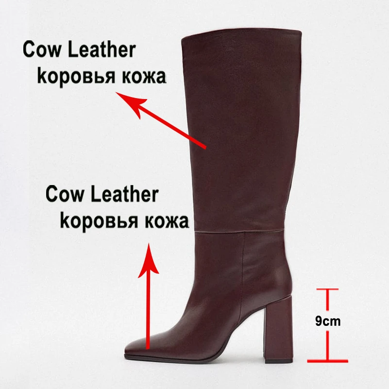 Meotina ZA-Bottes Hautes en Cuir group pour Femme, Chaussures à Talons Hauts Plissés, à la Mode, Collection Automne-Hiver