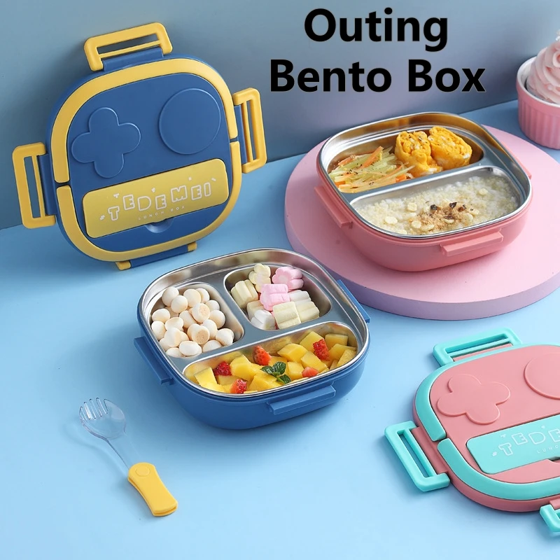 

Портативный Ланч-бокс Bento из нержавеющей стали, квадратный однотонный контейнер для еды для малышей, детей, студентов, кемпинга, пикника