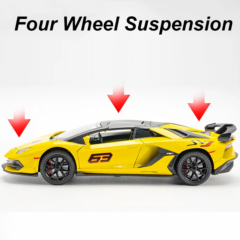 1:24 Alloy Sports Car Model Toys Lambor Aventador SVJ 63 Diecast Metal Models 4 Doors Opened Sound Light for Boys Holiday Gifts