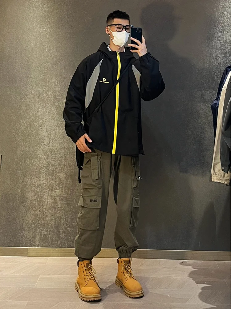 

Мужская куртка для активного отдыха и работы, ветрозащитная, дышащая, легкая, с капюшоном, на молнии, в американском стиле