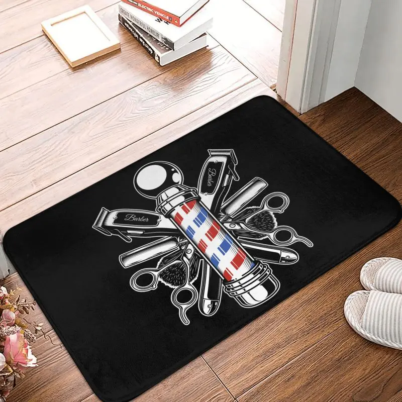 Barber Shop Sign Doormat Anti-Slip Entrance Kitchen Bathroom Door Floor Mat Hairdresser Hairstylist Garden Rug Footpad