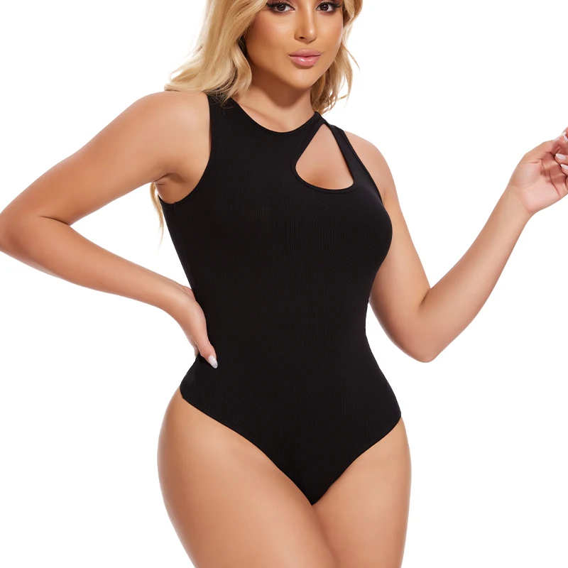 Cut Out Bodysuit Women Sleeveless Tank Top Slim Fit Thongs Shapewear Tummy Control Body Shaper Black White Clothes Female