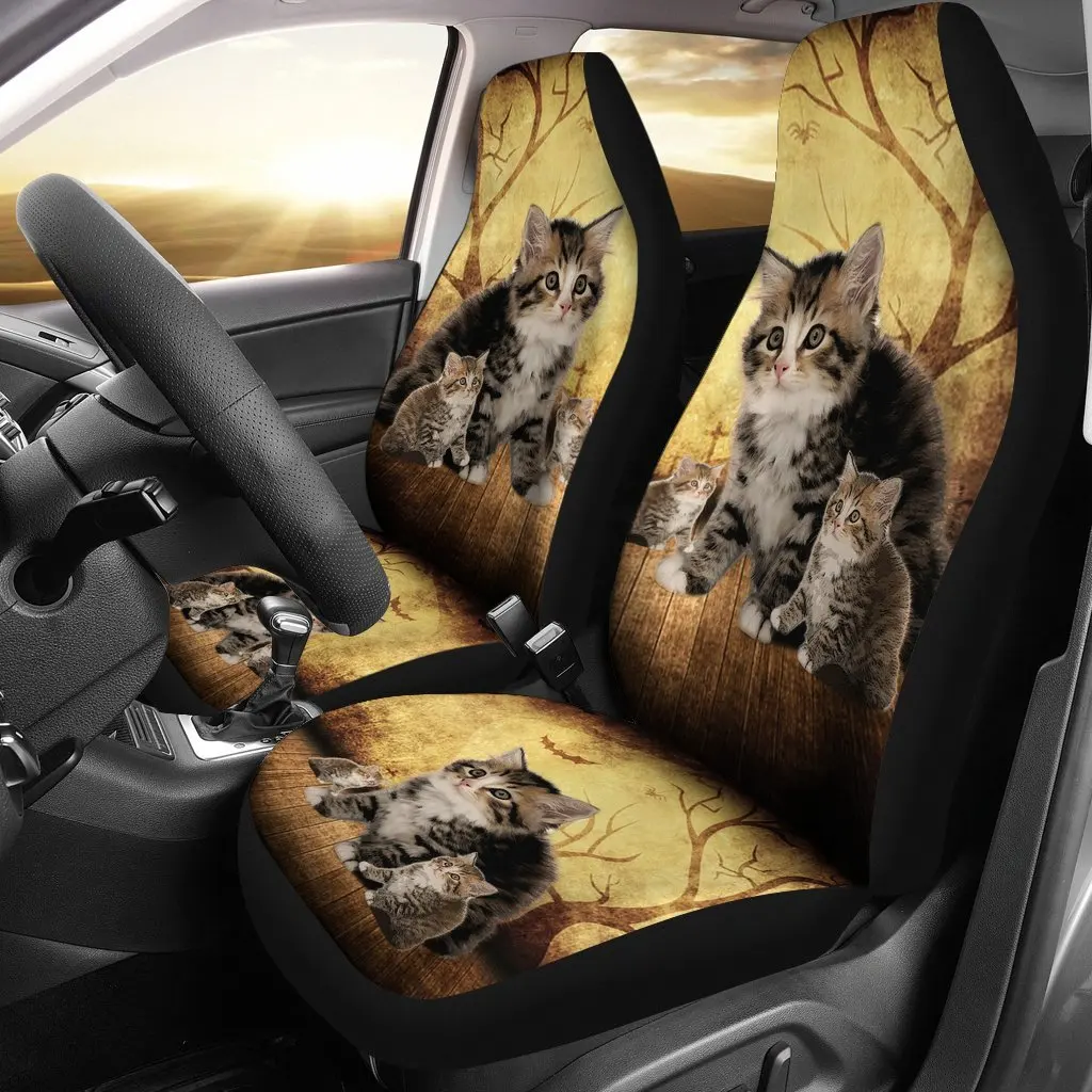 Siberian Cat Print Car Seat Covers Set 2 Pc, Car Accessories Seat Cover