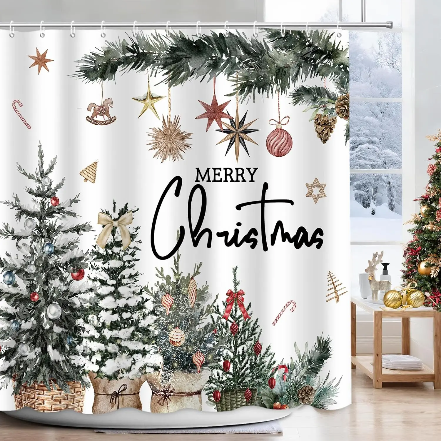 

Рождественские елки Холли Сосновая шишка Занавеска для душа, Веселые рождественские украшения Занавеска для душа для ванной комнаты, Зимние рождественские праздники