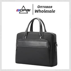 BOPAI Bolsa Masculina Clássica Empresarial 14 polegadas Laptop Bag Grande capacidade impermeável Messenger Bag Mulheres Bolsa Pasta Bag