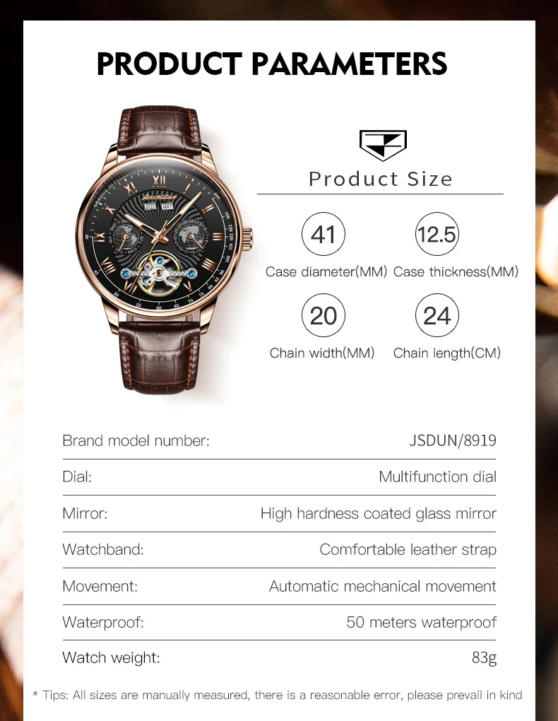 JSDUN Original Watch for Men Fashion Trend Male Watch Best Selling Luxury Multifunction Automatic Mechanical Men\'s Wrist Watches