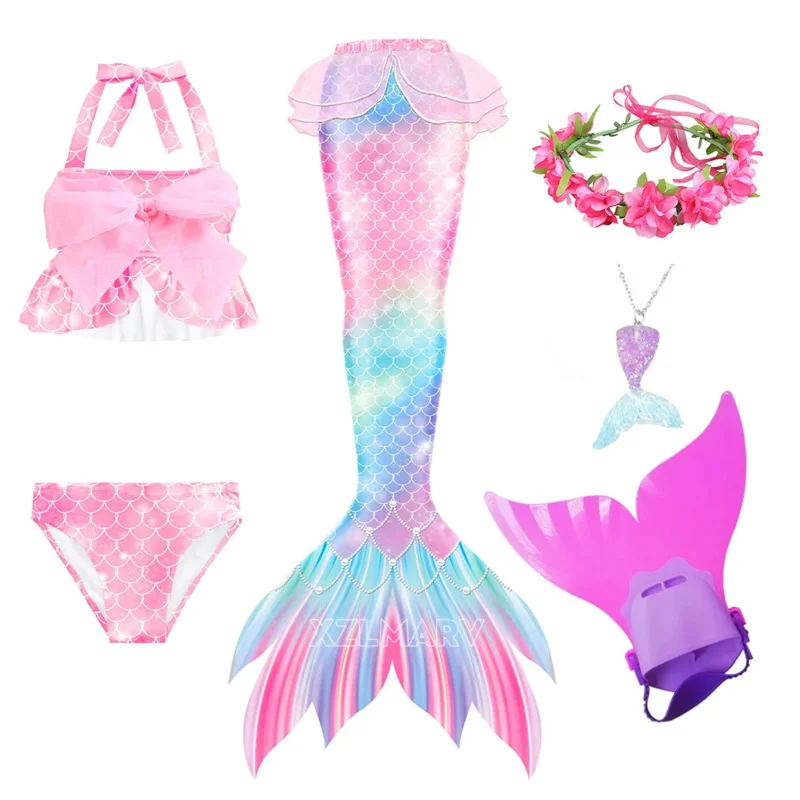 Kids Girls Swimming Mermaid Tail Cosplay Children Halloween Party Gift Swimsuit Monofin Fin Ariel Mermaid Swimsuit for Swimming