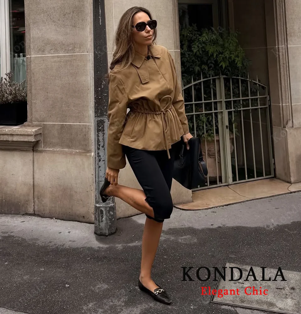 KONDALA, chaqueta elegante de otoño para mujer, abrigo corto con cordones en la cintura, chaqueta informal de calle a la moda para primavera y otoño 2025
