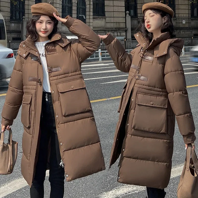 2024 New Winter Parkas Women Long Down Cotton Jacket Korean fashion Hooded Overcoat Thick Warm Windproof padded Coat Female T523