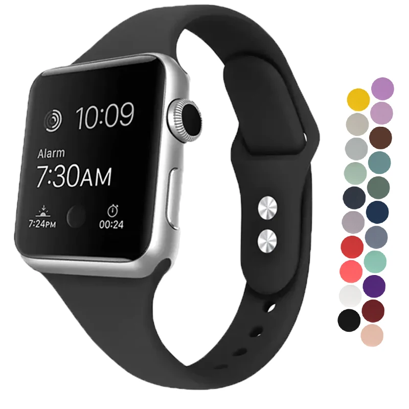 Bracelet en silicone fin pour Apple Watch 44mm 45mm 41/42/46mm, bracelet sport pour femme, iWatch séries 11 10 8 7 6 5 9 ultra 2/3 49mm