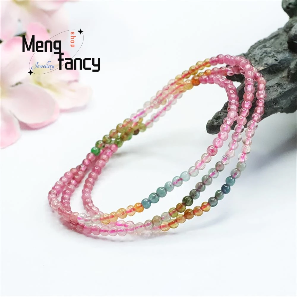 Natural Rainbow Tourmaline Exquisite Elegant Charm High-grade Multi Loop Brazilian Old Pit Ice Transparent Bracelet Fine Jewelry