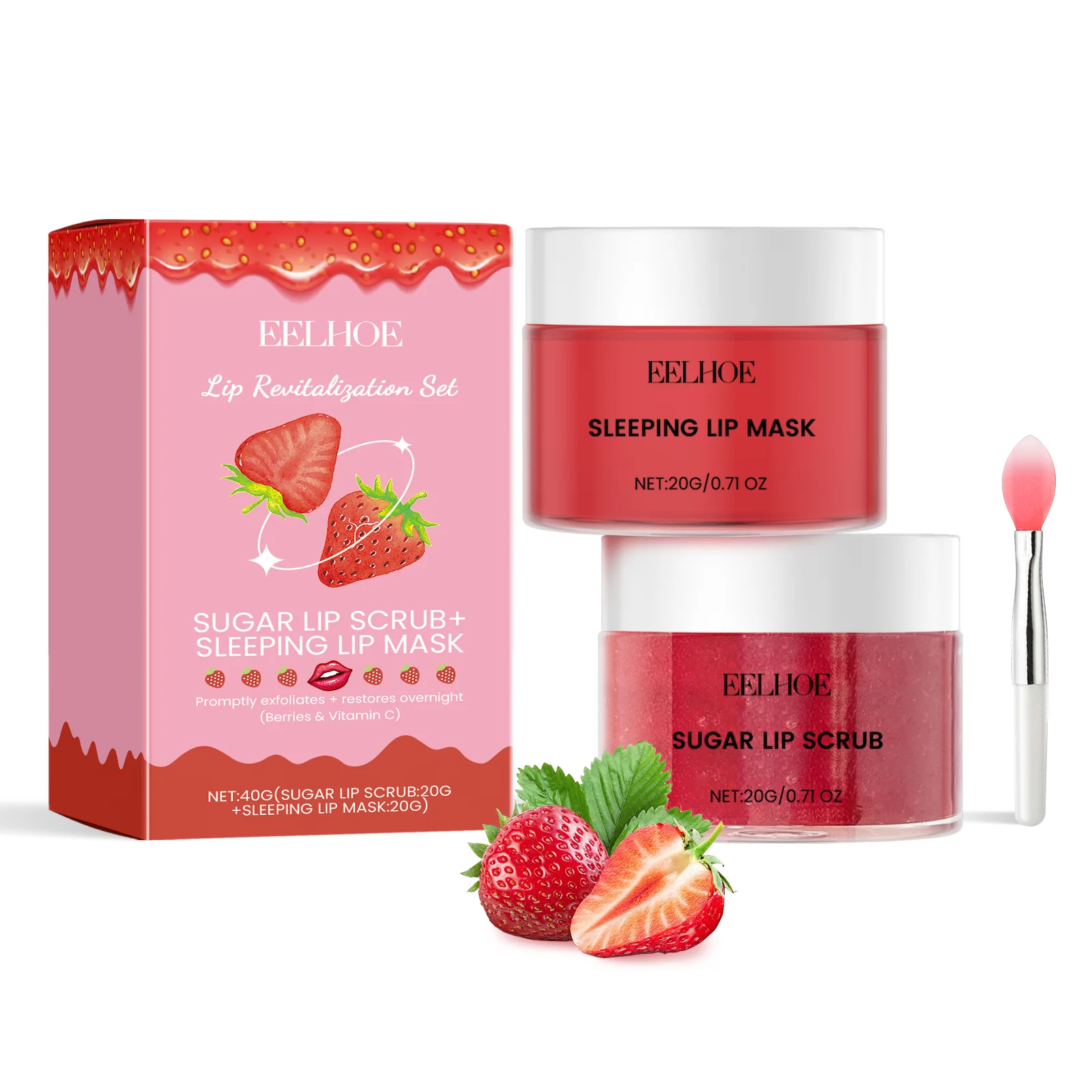 

Strawberry Lip Care Set: Fruit-Flavored Scrub & Hydrating Lip Mask 2-Piece Kit for Soft, Smooth Lips - Essential Lip Treatment