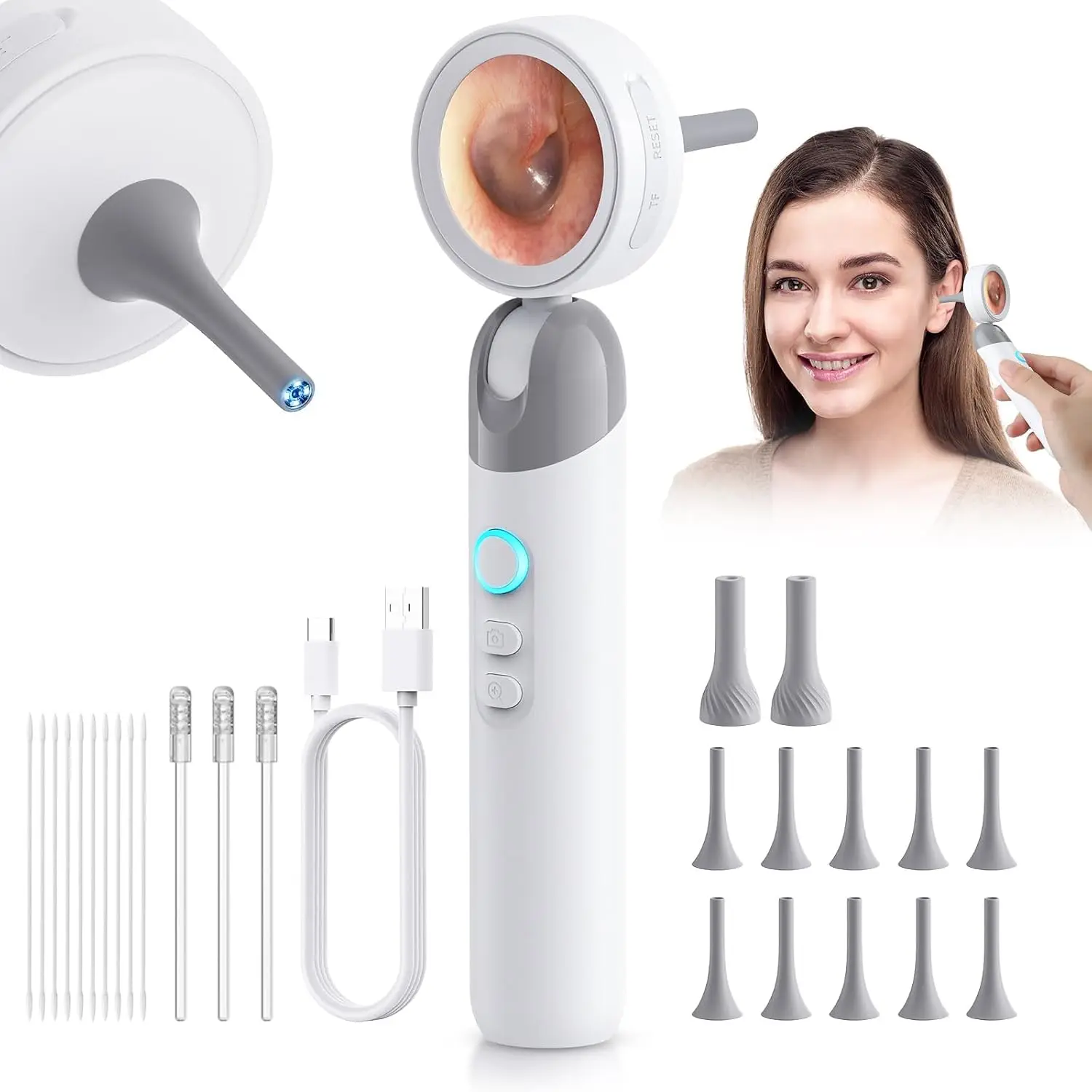 Wireless Endoscope Visual Ear Camera 1.38'' IPS Screen 1080P HD Camera Ear Wax Clean Tools Take Picture Video Ear Inspection