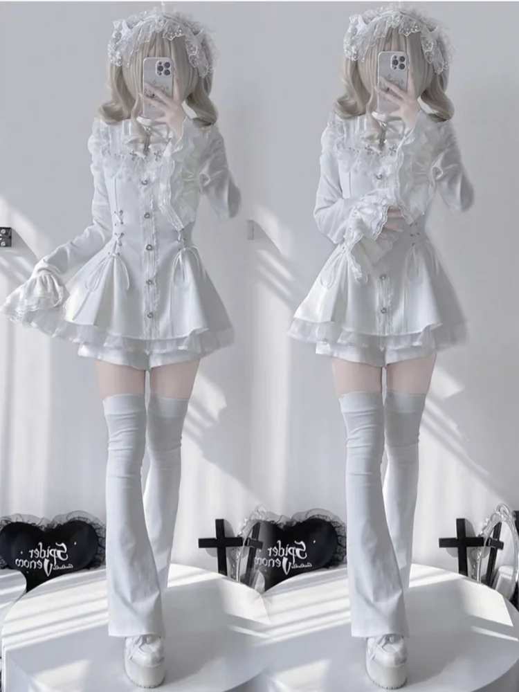 Gothic Vintage Hot Girl Slim Patchwork Dress Women High Street Lace Skinny Long Sleeve Dresses France Sweet White Clothing New - Image 5