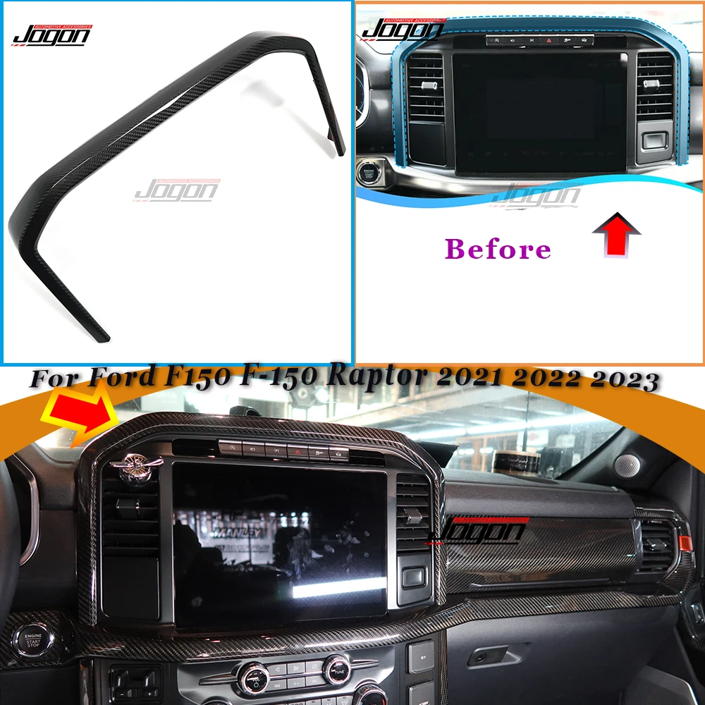 Car Interior Center Screen Panel Navigation Screen Frame Cover Sticker  Trim Carbon Fiber For Ford F-150 F150 Raptor 2021-2023