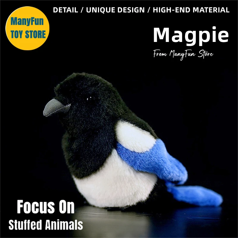 Realistic Magpie High Fidelity Bulejay Plushie Birds Peluche Lifelike Crow Stuffed Animals Simulation Toy For Kids