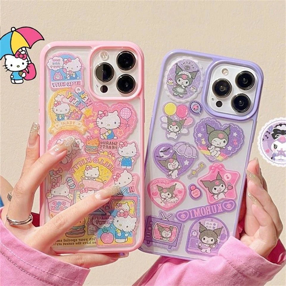 Sanrio Hello Kitty Kuromi Cartoon Phone Cases For iPhone 16 15 14 13 12 11ProMax XR XS 8Plus Y2k Cute Soft Back Cover Girl Gifts