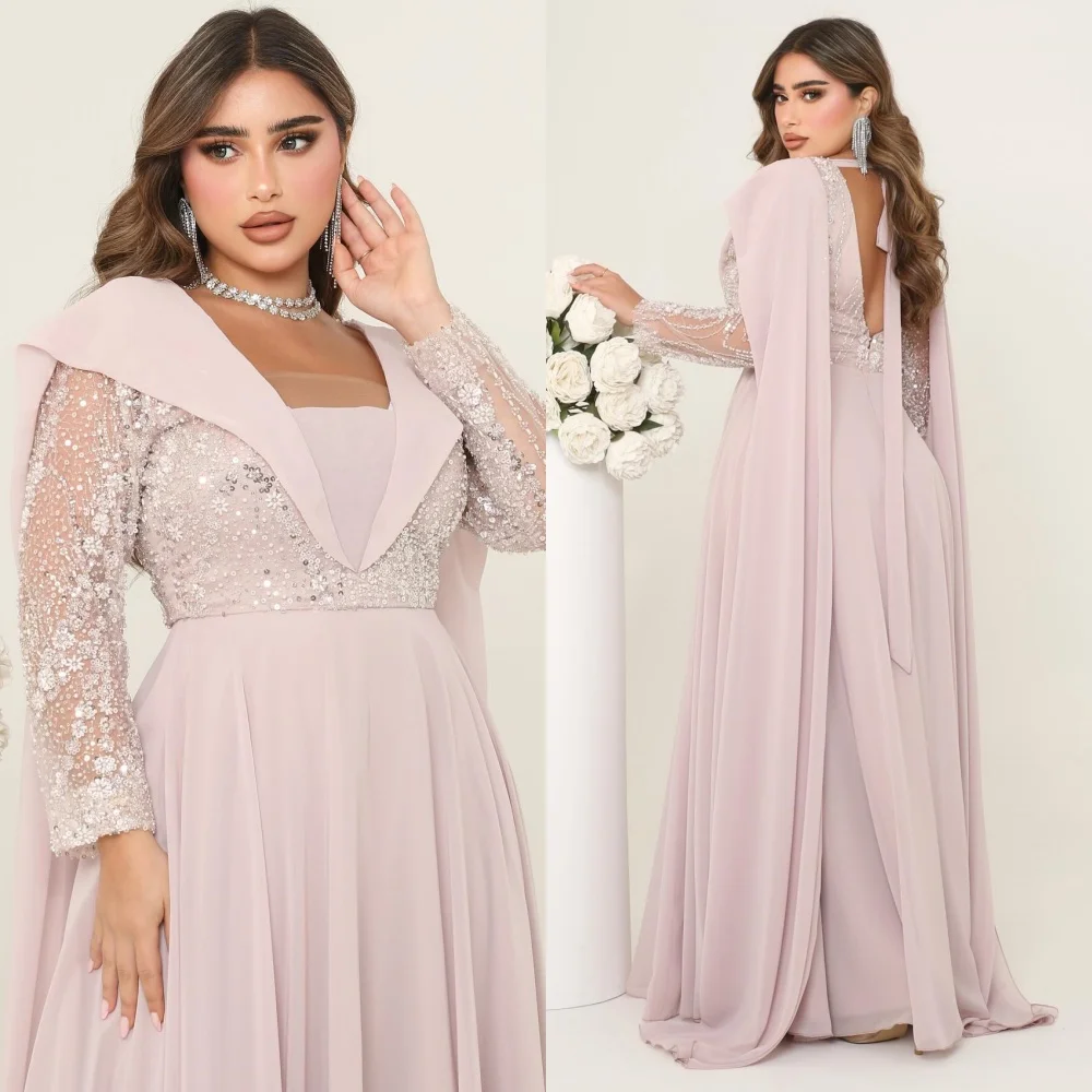 

Доступны размеры по индивидуальному заказу. Шифоновые плиссированные длинные платья трапециевидной формы с v-образным вырезом и блестками. Элегантные платья для выпускного вечера на заказ.