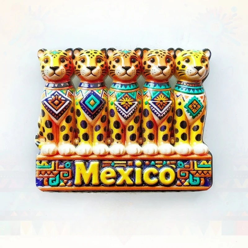 Mexico Jaguar Fridge Magnet - Striking 3D Pack of Jaguars Souvenir Unique Mayan Symbol Gift for Travel & Bold Home Decor