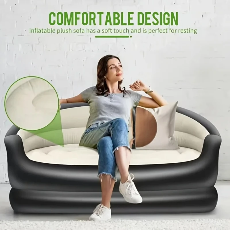 

Outdoor Portable Inflatable Bed, Lounging Double Sofa, Folding Camping Inflatable Recliner, Flocking Outdoor Inflatable Sofa