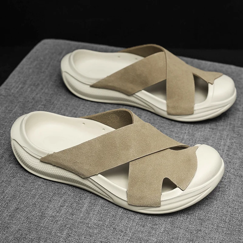 

Fashion Versatile Closed Toe Half Slide Slippers Men High Quality Comfy Non Slip Sole for Street Outdoor Daily Wear