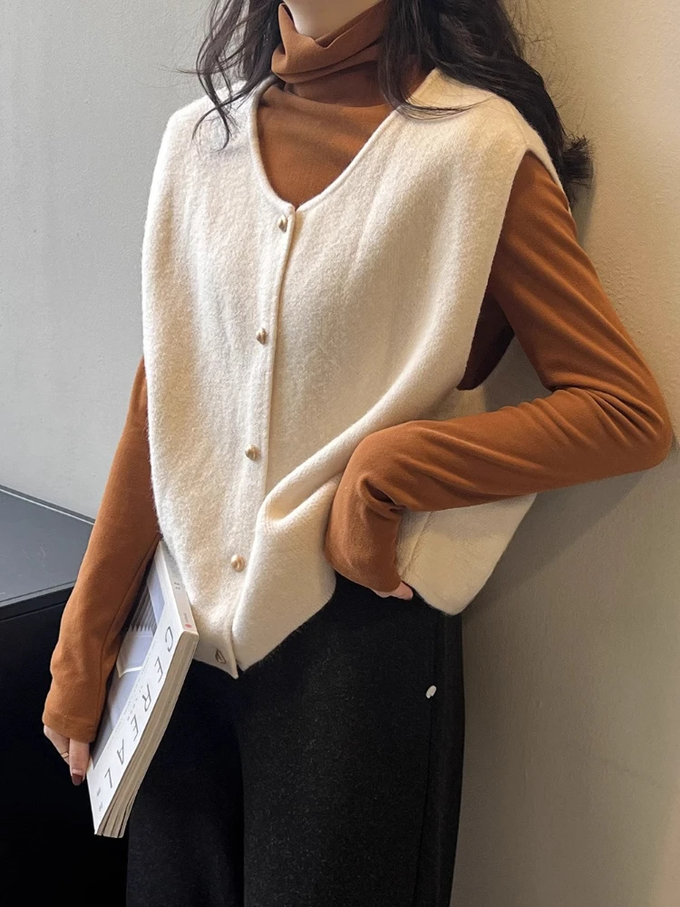 

Women Sweater Vest Button Up Waistcoat Soft Knitted Sleeveless Cardigan Jacket Tops Fall Winter Korean Style Ladies Basic Outfit