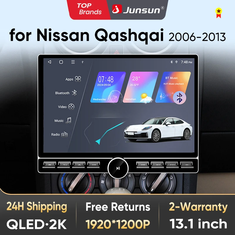 Junsun 13,1″ QLED Wireless CarPlay Android Auto Autoradio für Nissan Qashqai J10 2006-2013 Intelligente Systeme DSP SWC RDS GPS