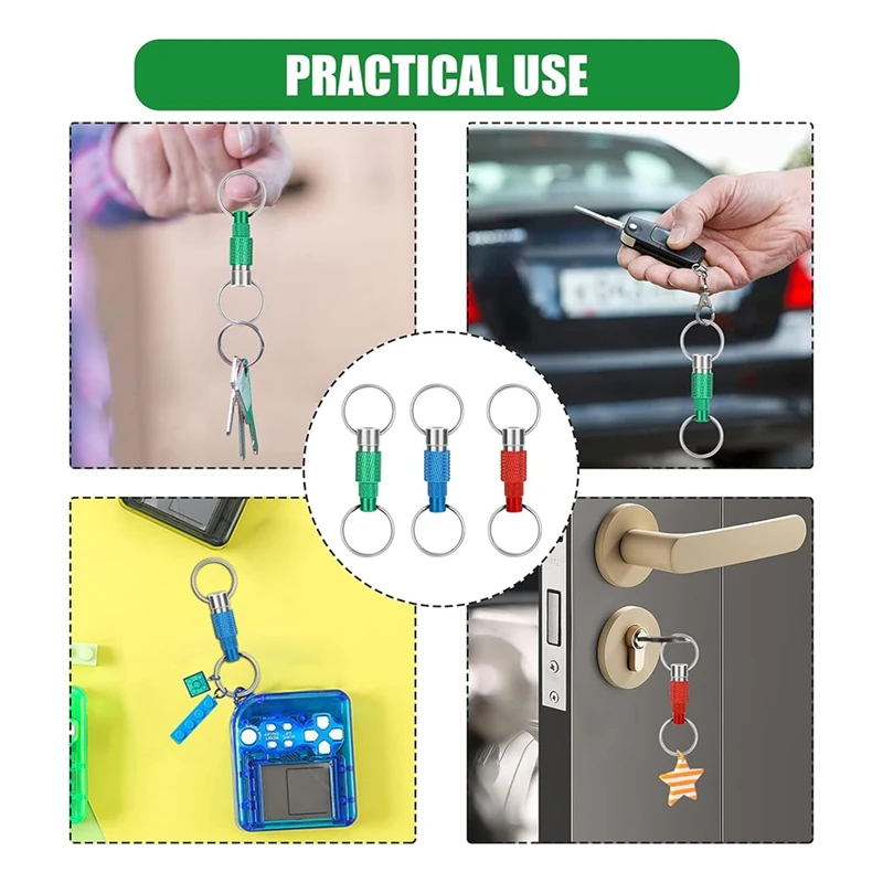 3Pcs Quick Release Detachable Keychain, Double Rings Pull Apart Keychain, Spring Split Snap Seperate Keychain