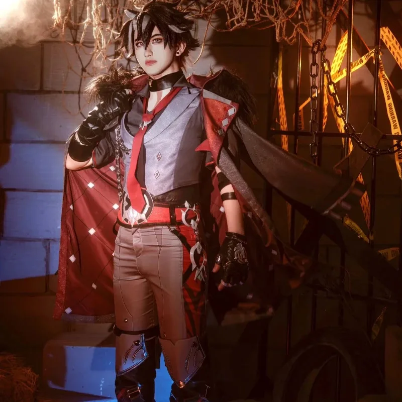 لعبة Genshin Impact Wriothesley أزياء تنكرية مجموعة كاملة من المعرض الهزلي أداء الكرنفال زي الرسوم المتحركة لحفلة الهالوين