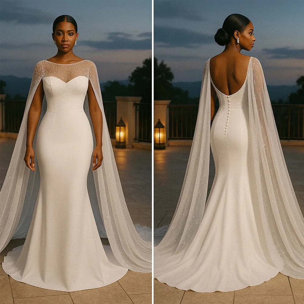 

Luxury Beaded White Mermaid African Wedding Dress With Shawl Sexy Engagement Gowns Special Occasion Robe De Soree Customized