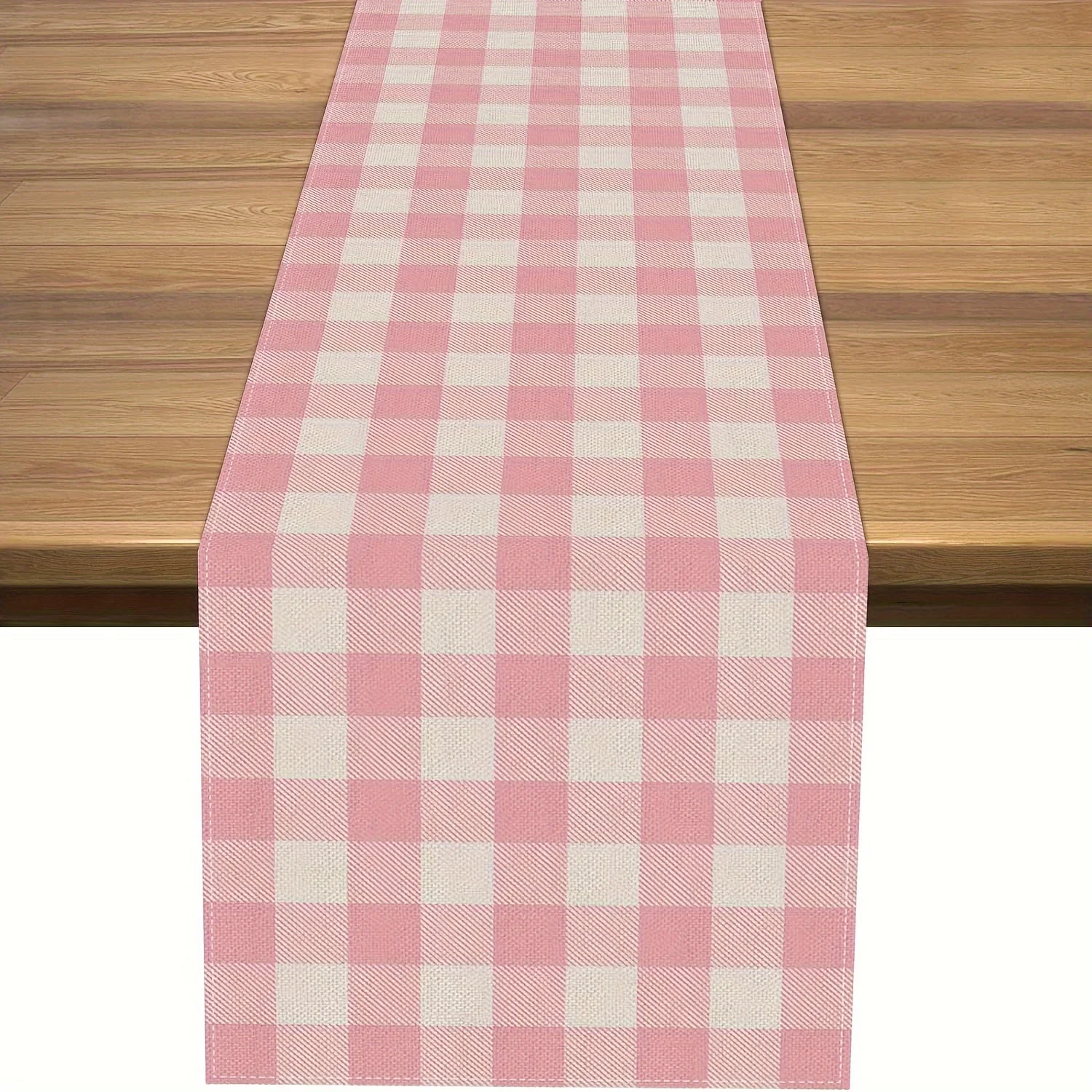 VIKAMA Pink and White Checkered Table Runner Farmhouse Birthday Party Decorations Home Kitchen Dining Room Table Decorations
