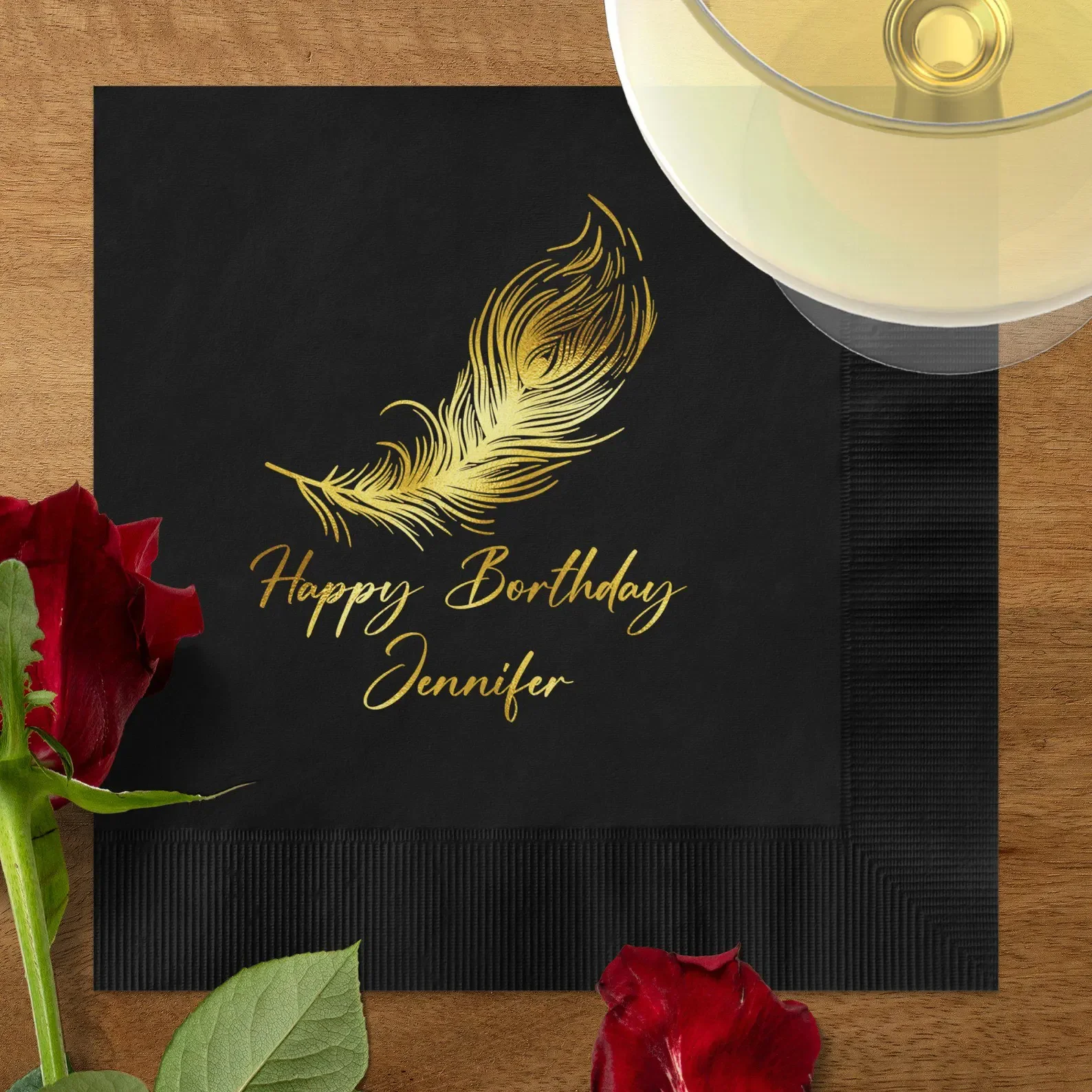 50pcs Personalized Boho Birthday Foil Cocktail Napkins, Custom Feather Milestone Birthday Cocktails Napkins, 30th, 40th, 50th, 6