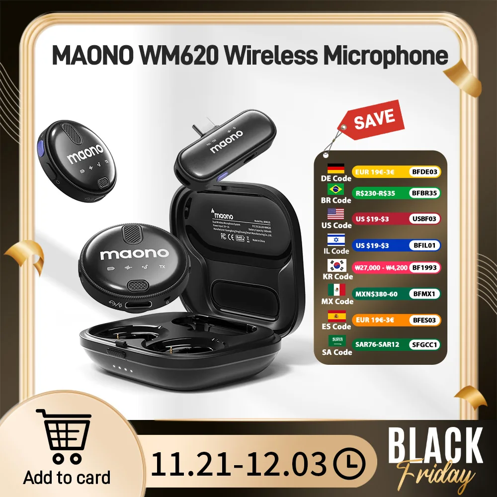 MAONO-Wireless Lavalier Microphone, Lapel Mic, Noise Reduction, Fit for iPhone 15,Android,USB C,TikTok,Streaming,Vlog, WM620 PC2