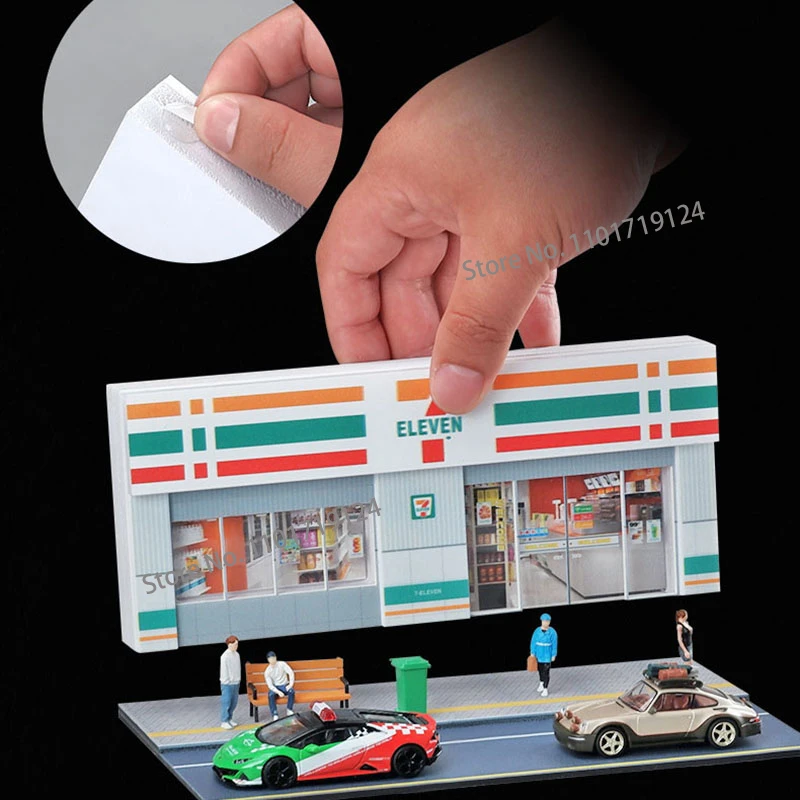 Miniature 1/64 Bar Convenience Store Supermarket Architectural Scene Model Street View Micro Light Decorative Background Panel