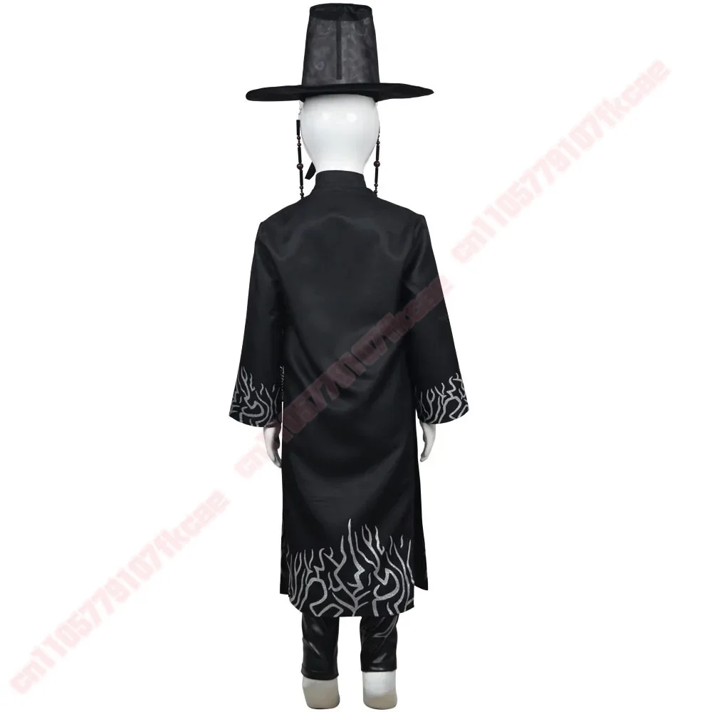 Kinder Cosplay Anzug KPop Dämon Jäger Saja Jungen Cosplay Kostüm Jinu Saja Robe Baby Schwarze Uniform Bühne Leistung Halloween