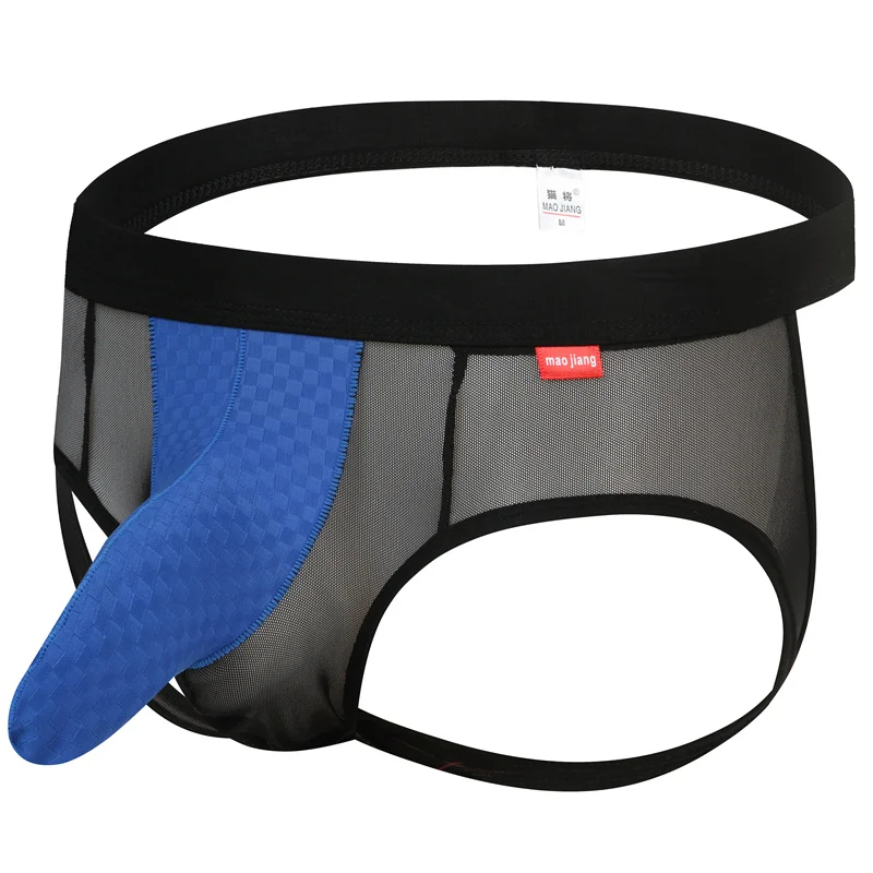 

Men's Underwear G-String Sexy Plaid Nylon Ice Silk Slip Mesh Thongs Transparent Bag Back Empty Thong Jockstrap sissy Panties