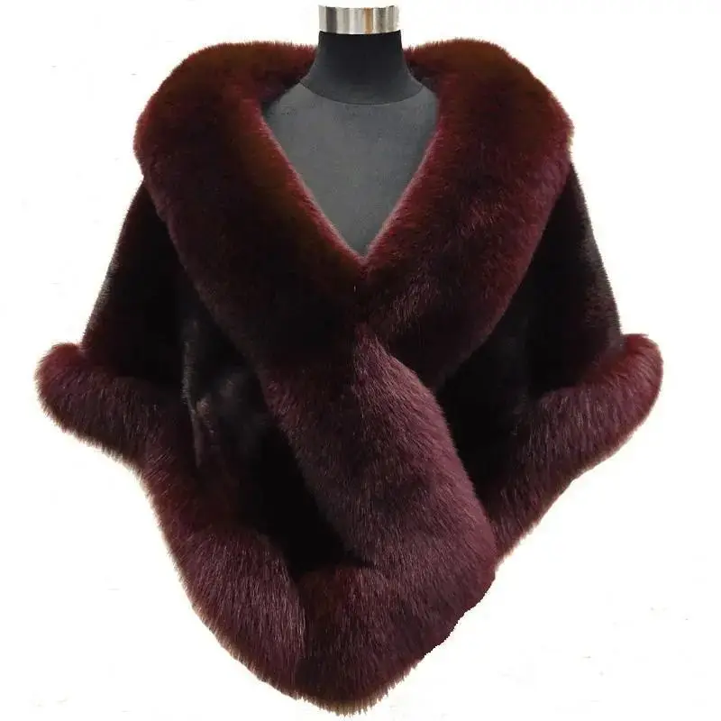 Women's Light Gray Faux Fox Fur Wrap Shawl Elegant Warm Luxury Occasion Outerwear 2026