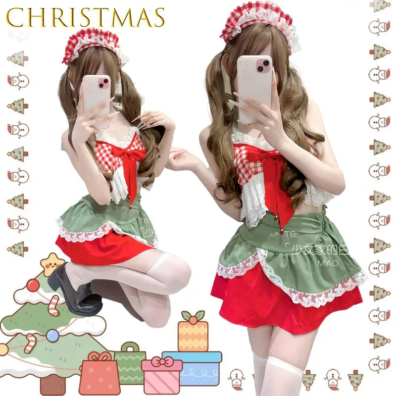 

Cute Strawberry Pure Seductive Maid Costume Set with Halter Neck Short Dress for Christmas Cosplay Outfit Anime Game Character