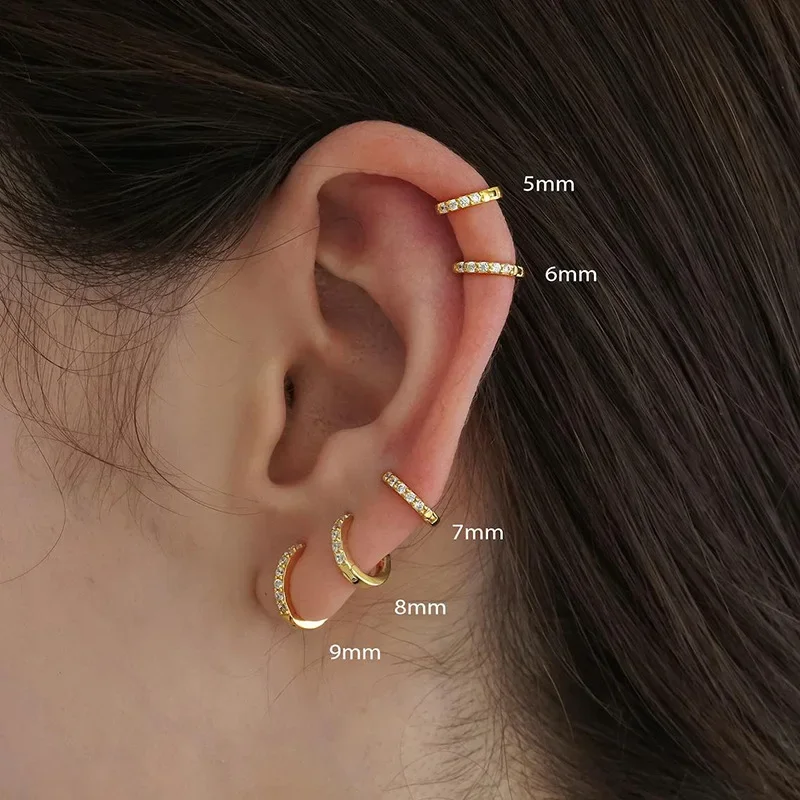 Aço inoxidável Minimal Hoop Brincos, cristal Zirconia, pequeno Huggie, fino brinco de cartilagem, Helix Tragus Piercing Jóias, 2pcs