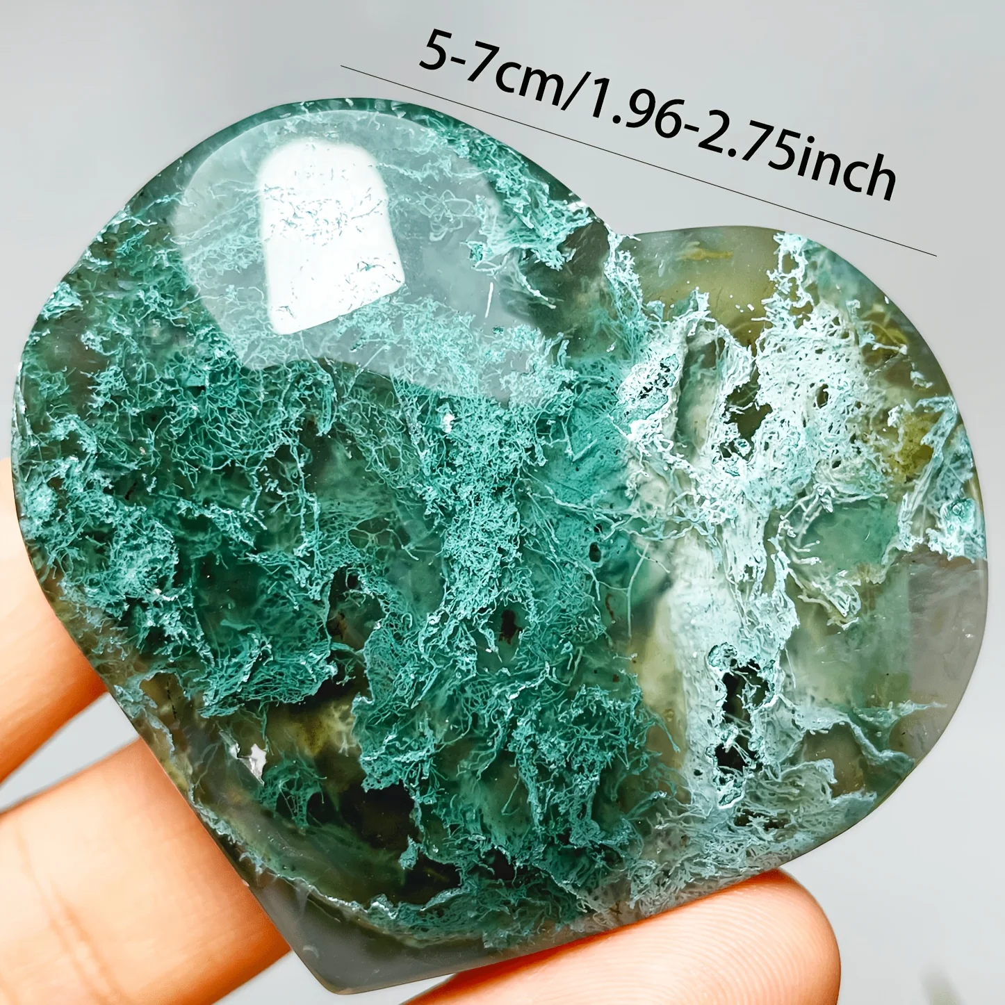 1pc 1.97-2.76inch Natural Moss Agate Crystal Heart, Green Flower Agate Love Shape Stone, Home Desk Decor, Crystal Lover Gift
