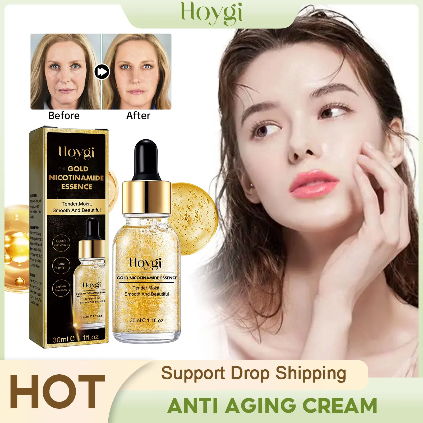 

24K Gold Serum Fade Fine Lines Firming Smooth Wrinkle Shrink Pore Improve Pigmentation Nicotinamide Whitening Anti Aging Essence