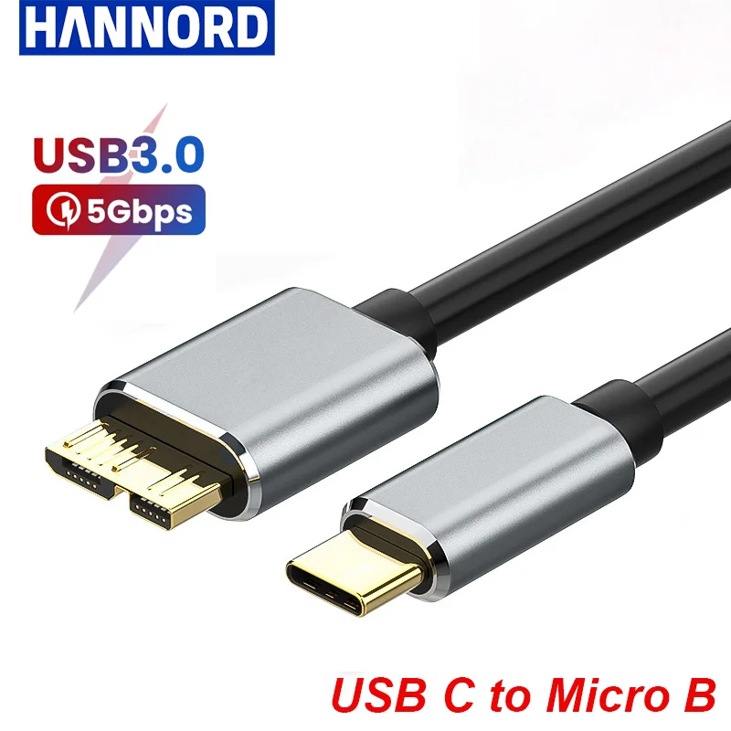 Hannord USB C to Micro B Cable Type C Hard Disk Drive 5Gbps High-Speed Data Cable for MacBook Laptop External Disk SSD HDD