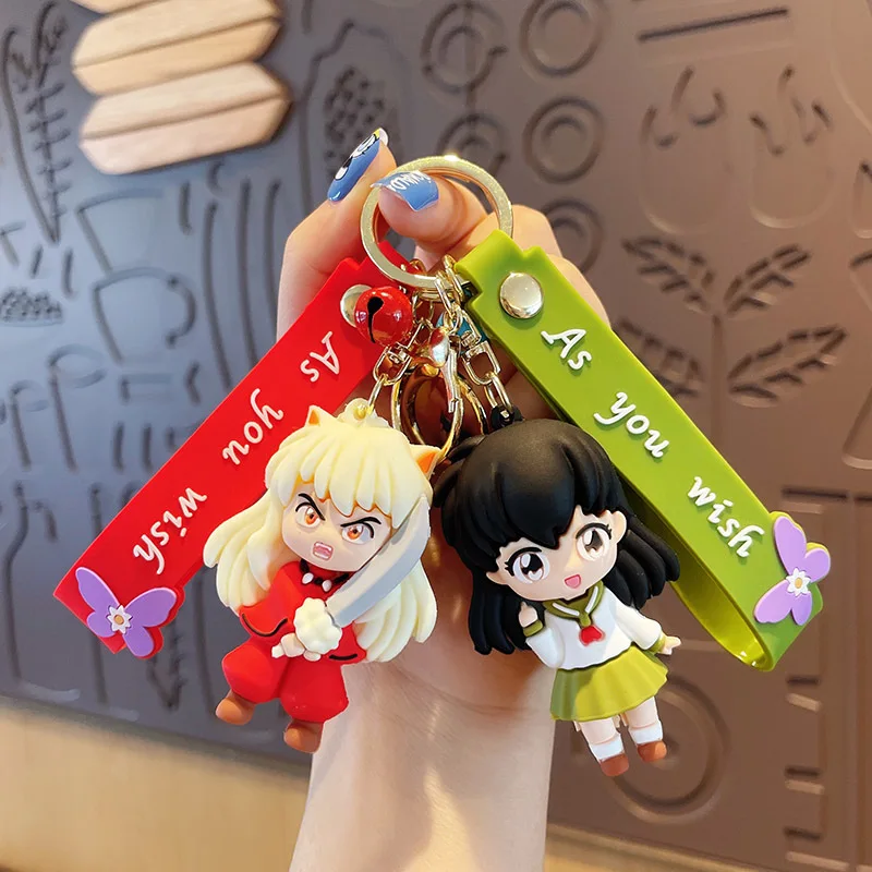 NEW 3D Anime Figure Inuyasha HigurashiKagome Keychain Cute Soft Rubber Charms Keyring Jewelry Bag Key Holder Accessories Gift